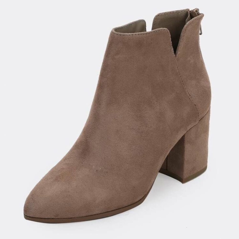 Faux Suede Side Slit Block Heel Booties